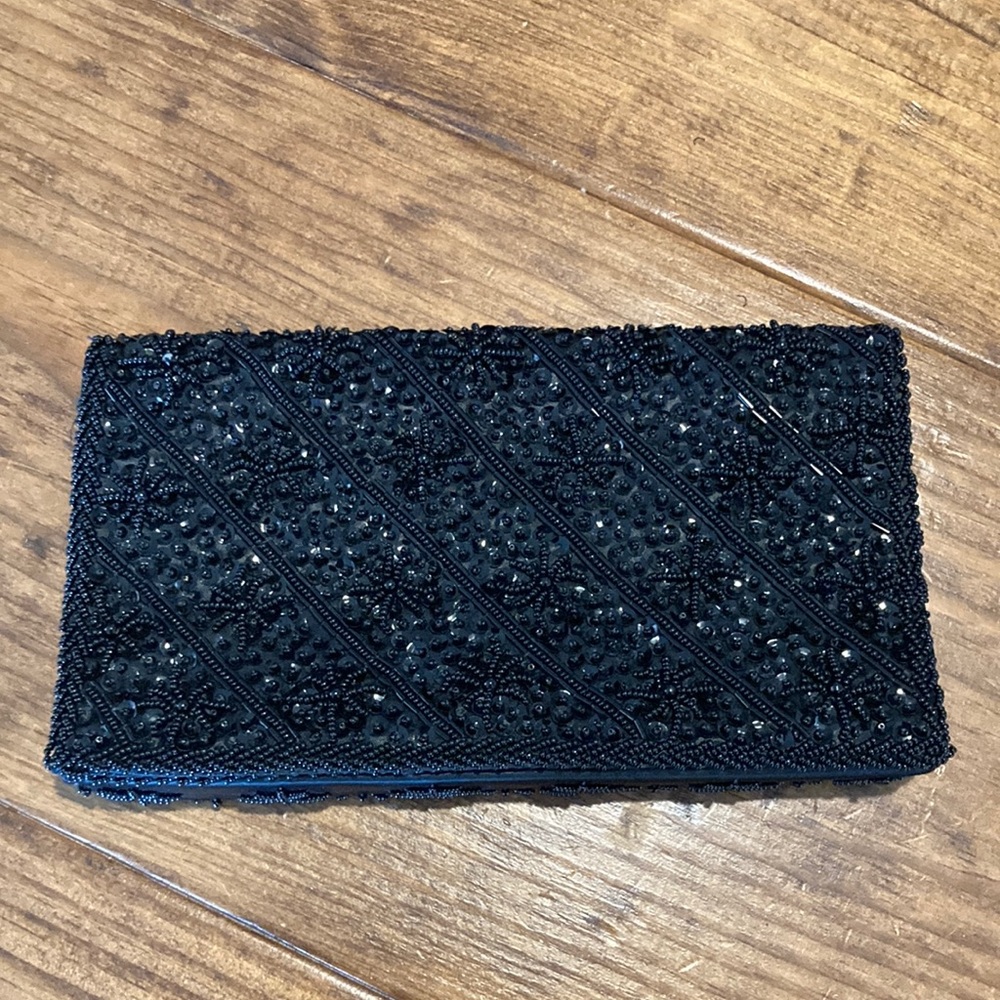 Elegant Black Beaded Clutch